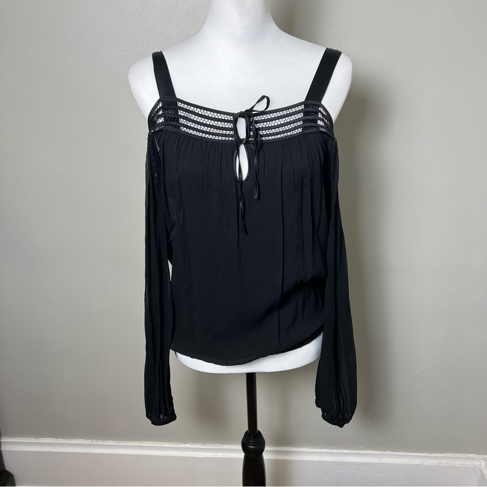 Guess by Marciano black off-the-shoulder blouse with satin straps, size S